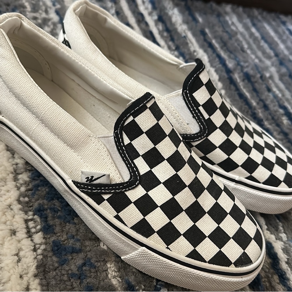 Black and White Checkered Slip-On Shoes